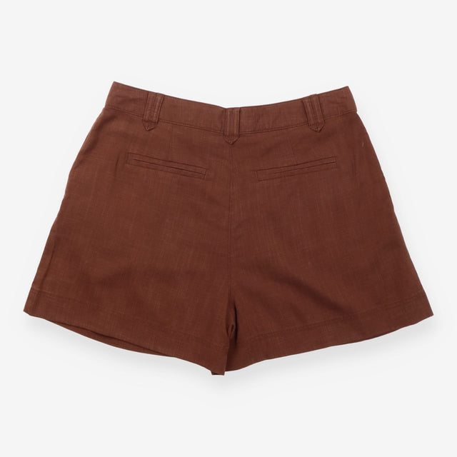 Shorts Brown Linen Blend High Waisted Pleat Front