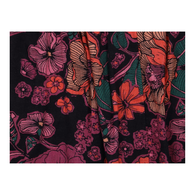 Top Navy Pink Floral Print Short Sleeve Button Fro