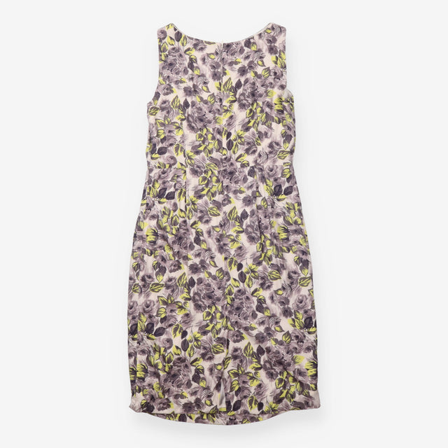 Dress Floral Sleeveless Fitted Pencil Grey Yellow