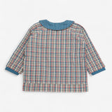 Shacket with blue striped collar