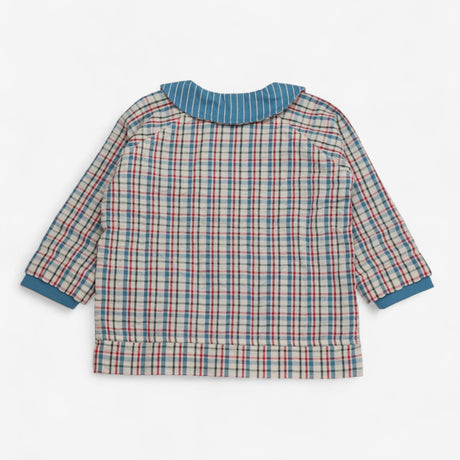 Shacket with blue striped collar