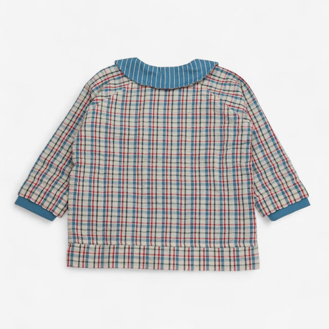 Shacket with blue striped collar