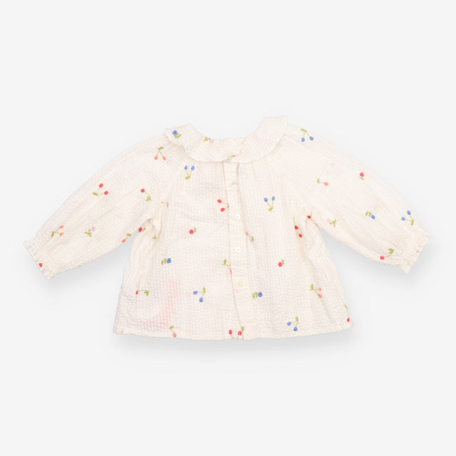 Shirt with Ruffle Collar White and Embroidered Che