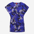 Royal Blue White Abstract Floral V Neck Kimono Sle