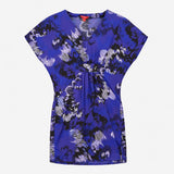 Royal Blue White Abstract Floral V Neck Kimono Sle