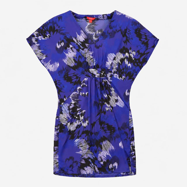Royal Blue White Abstract Floral V Neck Kimono Sle