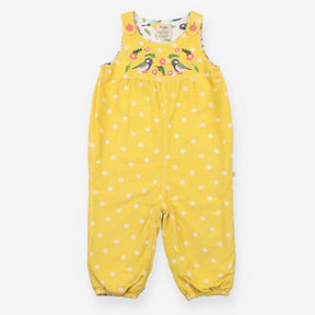 Reversible Yellow Cord Dungarees with Birds