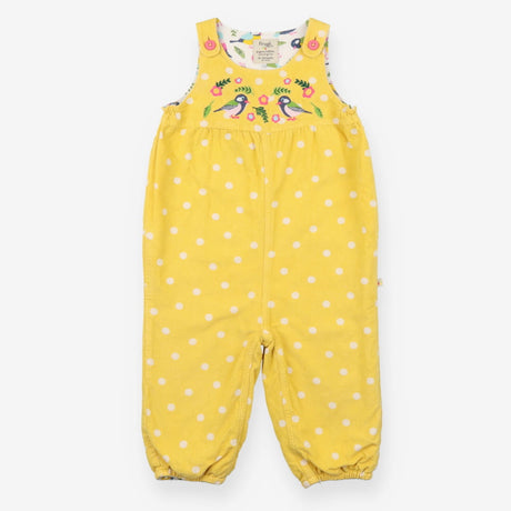 Reversible Yellow Cord Dungarees with Birds
