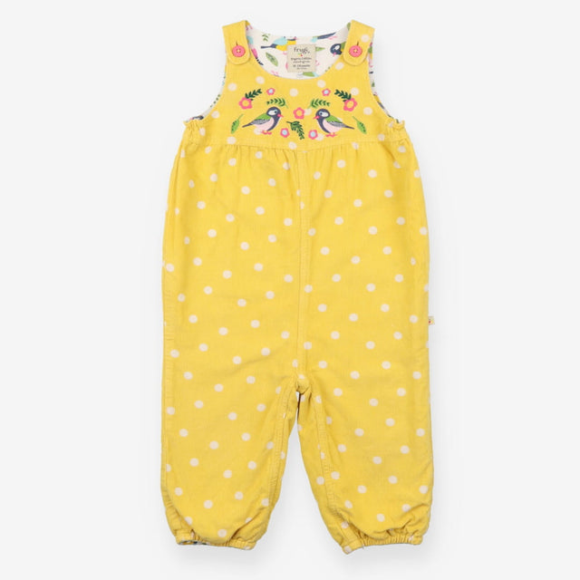 Reversible Yellow Cord Dungarees with Birds