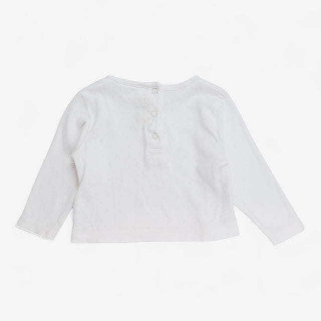 T-Shirt Long Sleeve White Pointelle