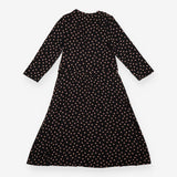 Midi Dress Black Pink Polka Dot Long Sleeve Gather