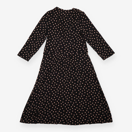 Midi Dress Black Pink Polka Dot Long Sleeve Gather