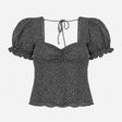 Crop Top Black White Print Puff Sleeve Sweetheart 