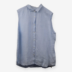 100% Linen Blue Sleeveless Summer Shirt