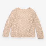 Cardigan Taupe Openwork Crochet Knit Sequin Embell
