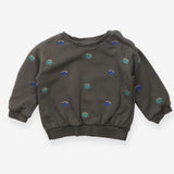 Khaki sweater embroidered dinosaurs