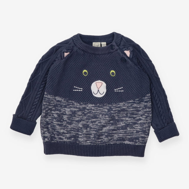 Blue Knit Cat Sweater 