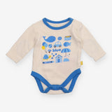 White Bodysuit with Blue Objects