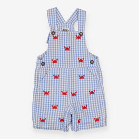 Dungarees Shortie Blue Plaid with Crab Appliques