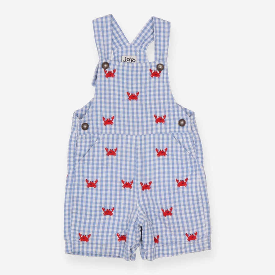 Dungarees Shortie Blue Plaid with Crab Appliques