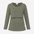 Top Khaki Green White Striped Nursing Breastfeedin