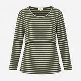 Top Khaki Green White Striped Nursing Breastfeedin
