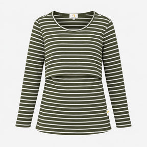 Top Khaki Green White Striped Nursing Breastfeedin