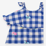 Tunic Sleeveless Blue Checked Gingham Flowers and 