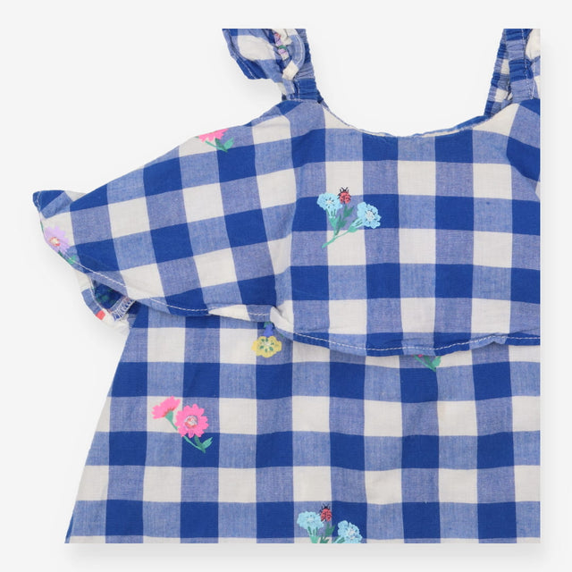 Tunic Sleeveless Blue Checked Gingham Flowers and 