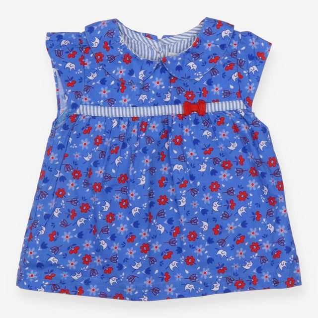 Tunic Collared Blue Elephants and Flowers