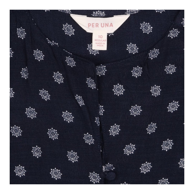Maxi Dress Navy Printed Button Front Long Sleeve