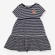 Blue and white striped dress with flower embroider