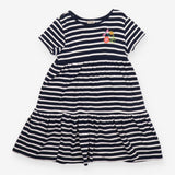 Blue and white striped dress with flower embroider