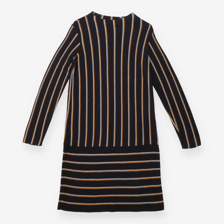 Knit Dress Black Mustard Striped Long Sleeve