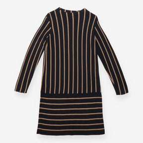 Knit Dress Black Mustard Striped Long Sleeve