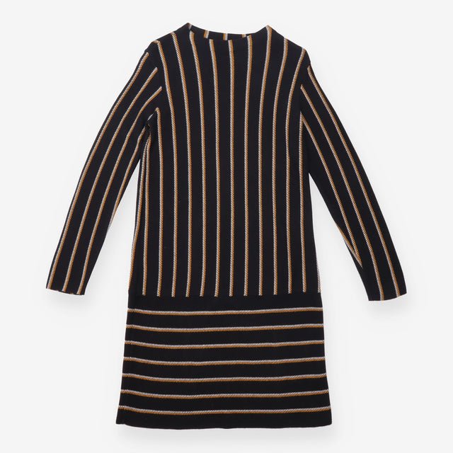 Knit Dress Black Mustard Striped Long Sleeve