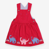 Pinafore pink dinos round hem striped lining