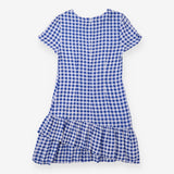 Mini Dress Blue White Gingham Check Ruffle Hem