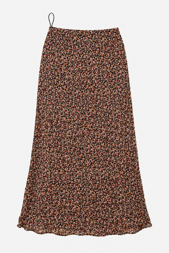 Midi Skirt Black Multicolour Ditsy Floral