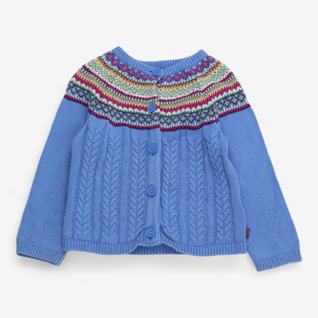 Knit Cardigan Blue with colourful fairisle