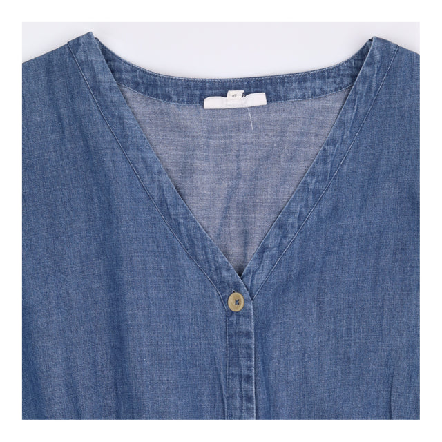 Midi Dress Blue Chambray Button Front Tie Waist