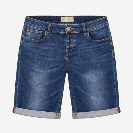 Denim Short Bermuda Rolled Cuff Dark Wash Blue