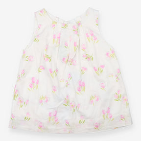 White tunic with pink tulips