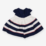 Dress SS blue white stripe skirt red bow