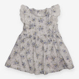 White Dress Blue Flowers with Lace Detail