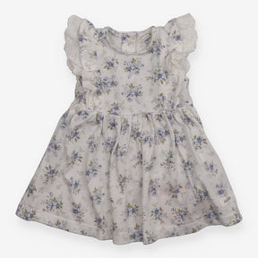White Dress Blue Flowers with Lace Detail
