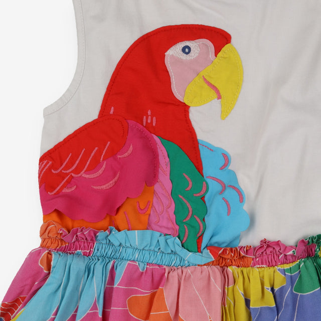 Dress Sleeveless White Parrot
