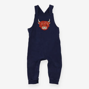Navy Highland Cow Dungarees