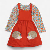 Pinafore dress and t-shirt orange with hedgehogs