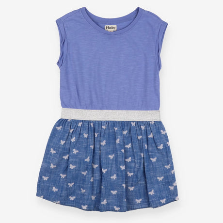 Dress blue with butterflies and silver sparkle bel
